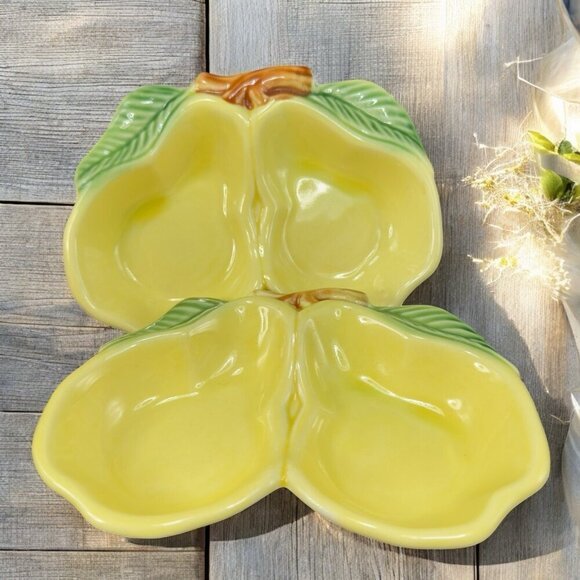 California USA Pottery Pearl Fruit Divided Dish Tray Sauce Bowl Set 2 Vintage - Picture 1 of 14